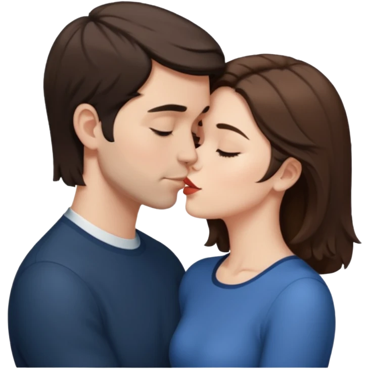 White Man with short dark hair kissing white woman with shoulder length brown hair emoji