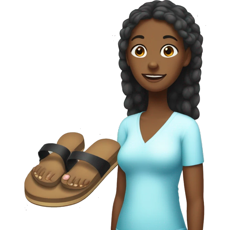 Black girl with white toenails in flipflops emoji