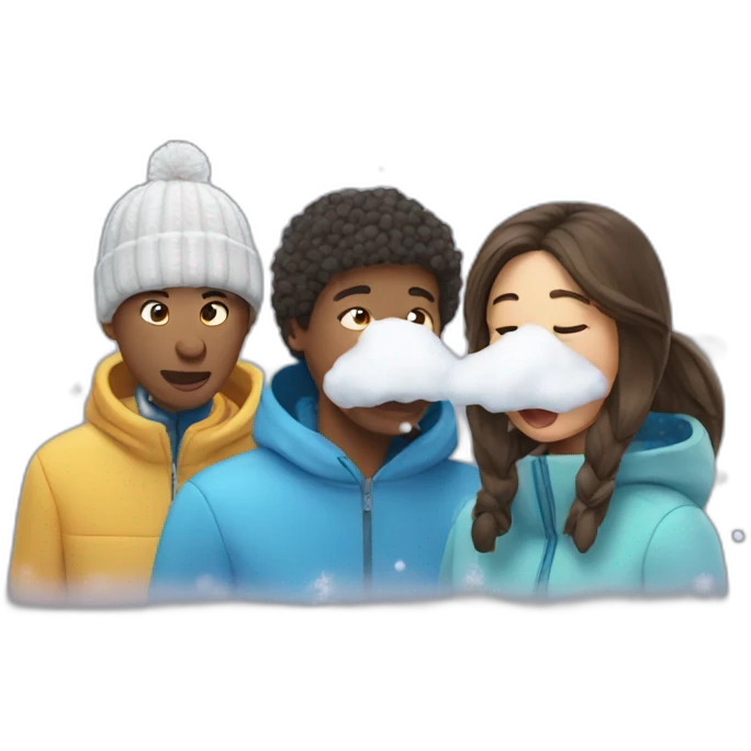 three friends sniffing snow emoji
