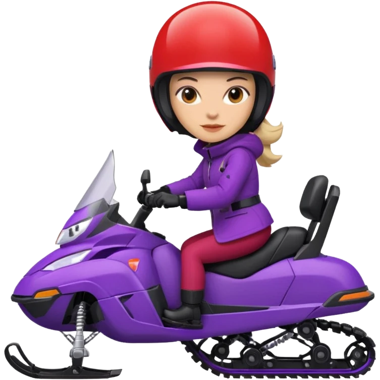 Woman on purple snowmobile wearing red coat emoji