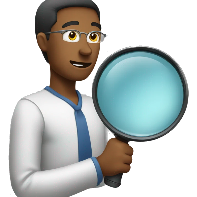 A person holding a magnifying glass, looking at a computer, from the waist up. emoji