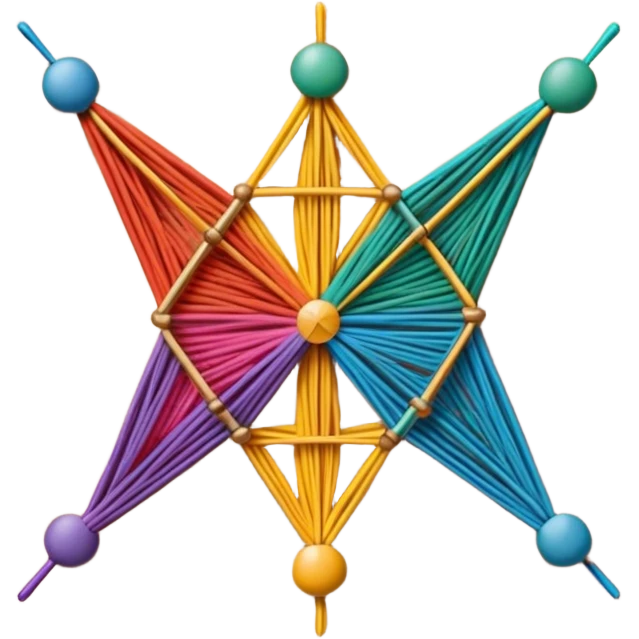 String art icon, colorful threads forming geometric patterns, pins on a board, intricate design, minimalistic style, clean lines, transparent background. emoji