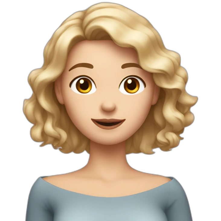 "Generate an avatar of a white woman with shoulder-length wavy hair, wearing an off-shoulder top, and making this gesture 🫶🏻." emoji