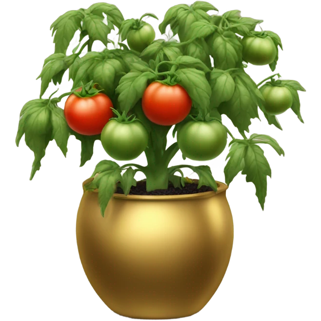 Large Tomato plant with only Black tomatoes on in a gold pot emoji