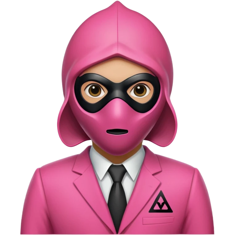 Squid Game guard with pink suit and black mask with triangle symbol emoji