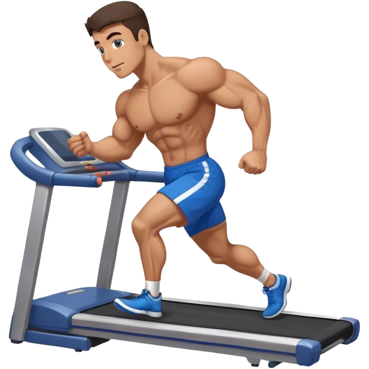brunette male bodybuilder blue shorts treadmill emoji