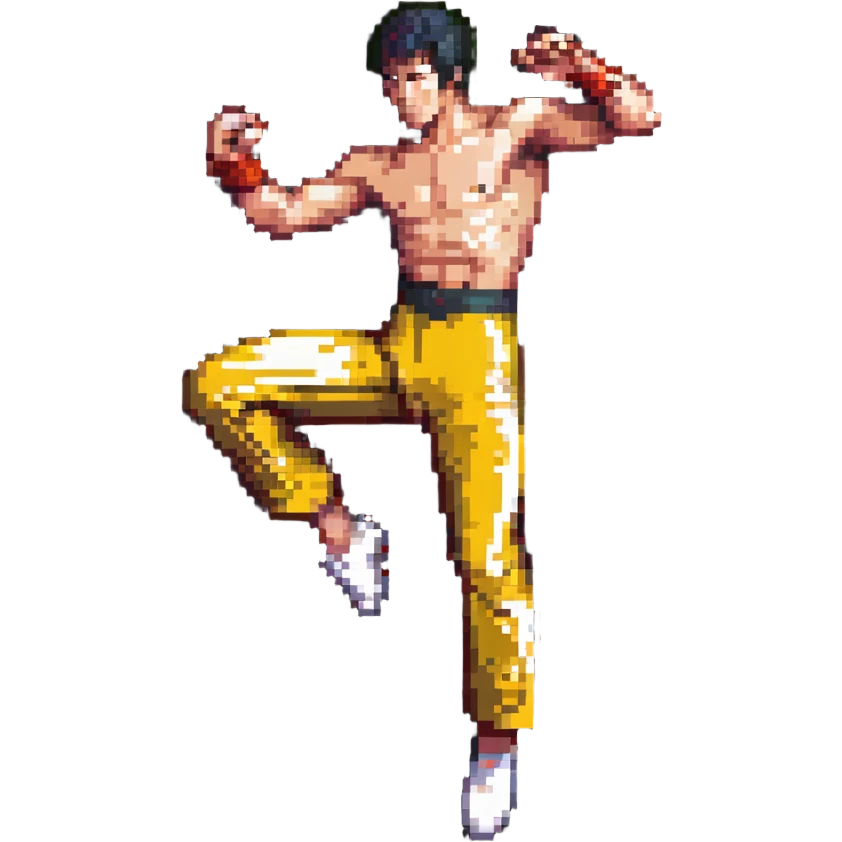 Bruce Lee performing a high kick emoji