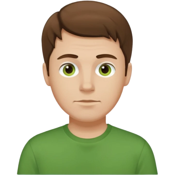 a self asured white male. brown hair. green t-shirt. blue background emoji