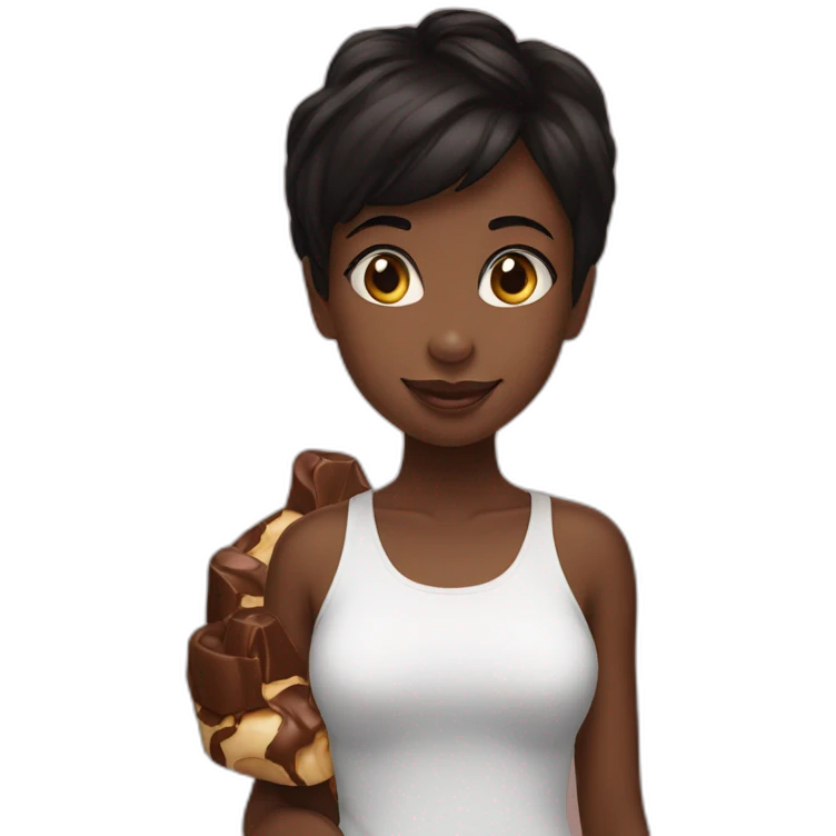 black girl, star eyes, short black hair hugging a kinder bueno emoji