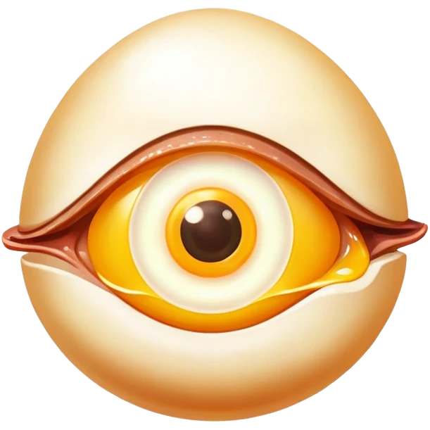 Chicken pieces with liver and egg yolk surrounding a central eye that beams light to patches of skin. The vitamin A-rich foods glow with golden energy that flows through the eye and onto the skin, showing improved vision and skin regeneration. emoji