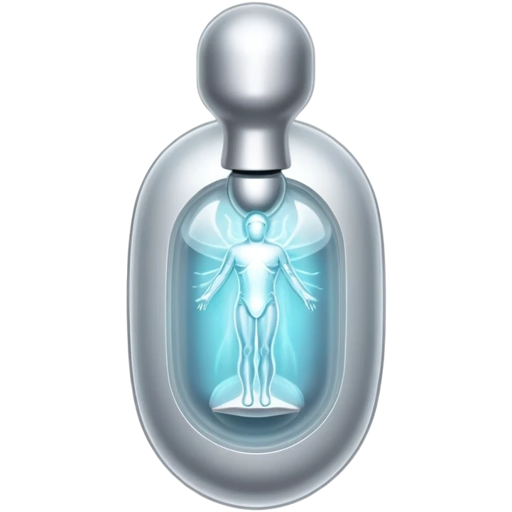 Silver semi-transparent capsule floating next to an ethereal glowing immune system figure, with a small shining shield over a luminous thyroid gland emoji