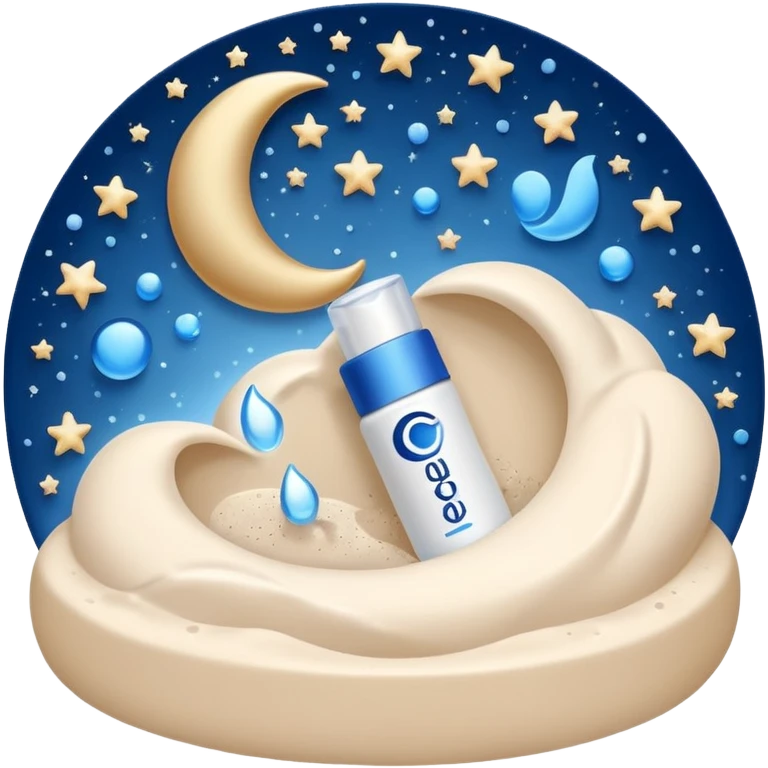 Small white CeraVe tube with blue label soft beige tip, with gentle light. Surrounded by tiny floating tear-shaped sparkles and crescent moon dust, hinting at dark circle repair. Emits a soothing blue-beige aura like a targeted eye revival spell. Compact, calming, and luminous — emoji-style. emoji