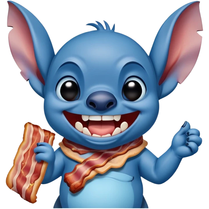 laughing Stitch holding a bacon strip emoji