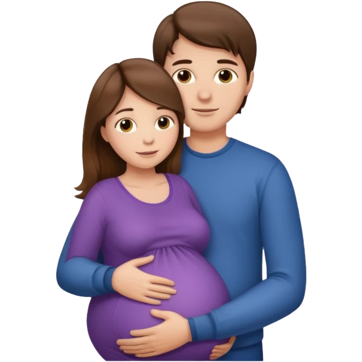 Pregnant woman with long brown hair and fair skin and man with short brown hair and fair skin hugging.

 emoji