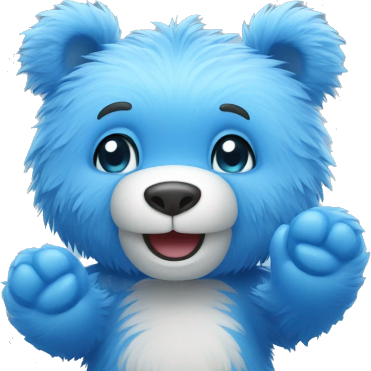 Blue fuzzy bear saying hi and waving  emoji