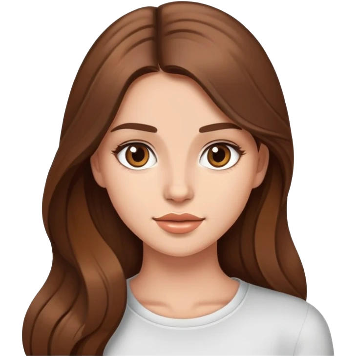 Young woman with long brown hair, pretty face, social media personality emoji