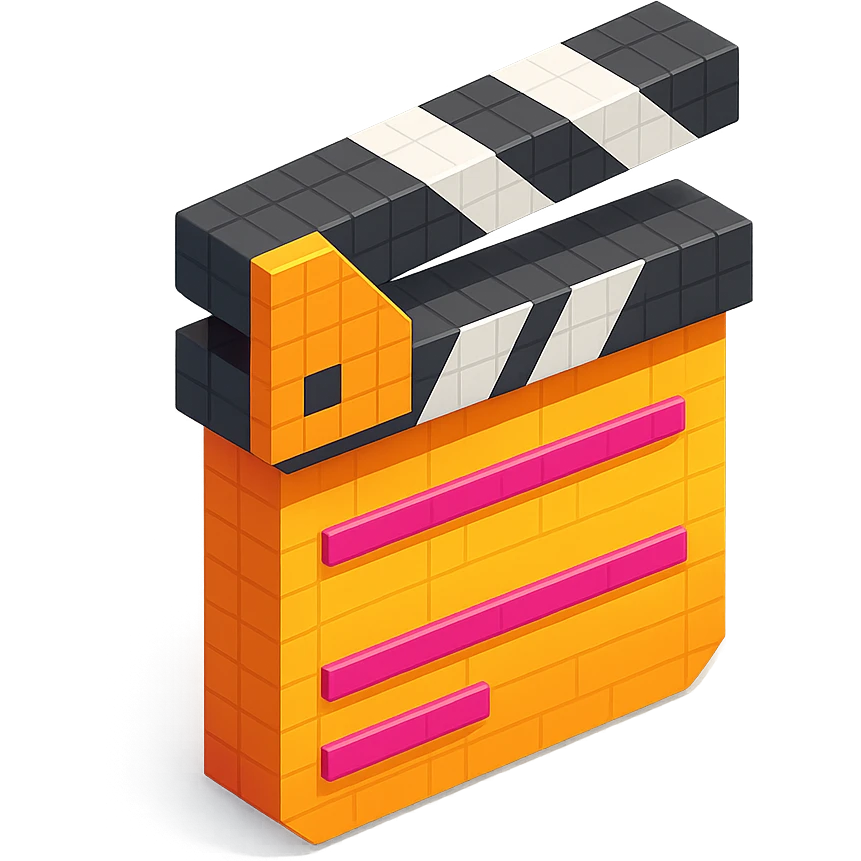 isometric view of a movie clapperboard in voxel style emoji