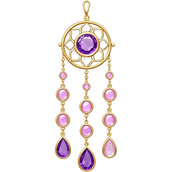 Epic Hanging gold suncatcher, threads with shiny sparkly amethyst and rose-quartz gemstones,  emoji