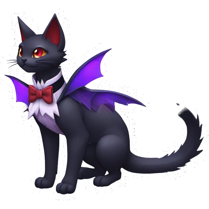  Cool cute edgy cartoon black purple red ethereal fantasy beautiful elegant nargacuga-Noivern-cat-Fakemon collar harness bow tie and bracers full body emoji