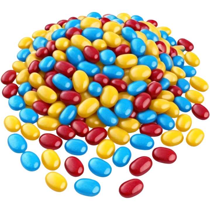3D render of Jellybean Path, made entirely of dessert materials, glistening sugar crystal texture, pile of multi-colored glossy beans (yellow, blue, red), delicious confectionery aesthetic, Apple emoji style, isolated on white background --v 6.0. emoji