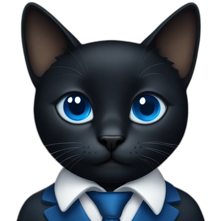 a black cat with blue eyes who wears a dark blue suit emoji