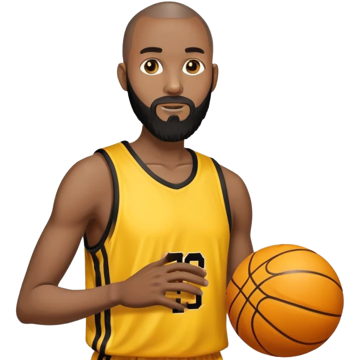 A black man with a very thin buzz cut and a long black beard, with a yellow basketball emoji