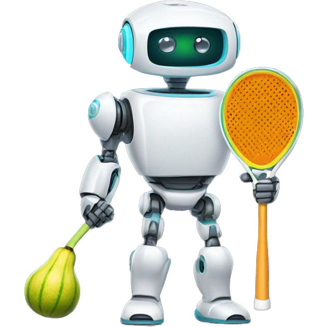 Robot holding a squash racket and ball emoji