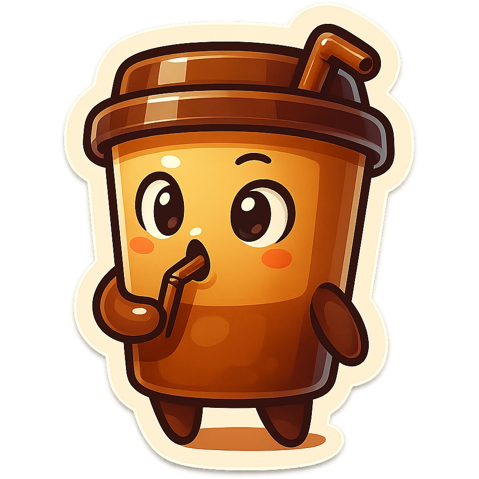 Tall coffee cup, intrigued, drinking emoji