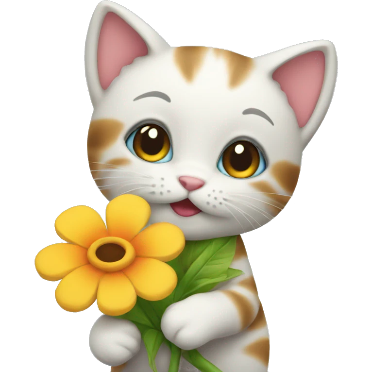 little kitty holding flower emoji