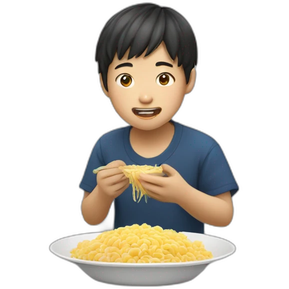 Asian boy eating lamen emoji