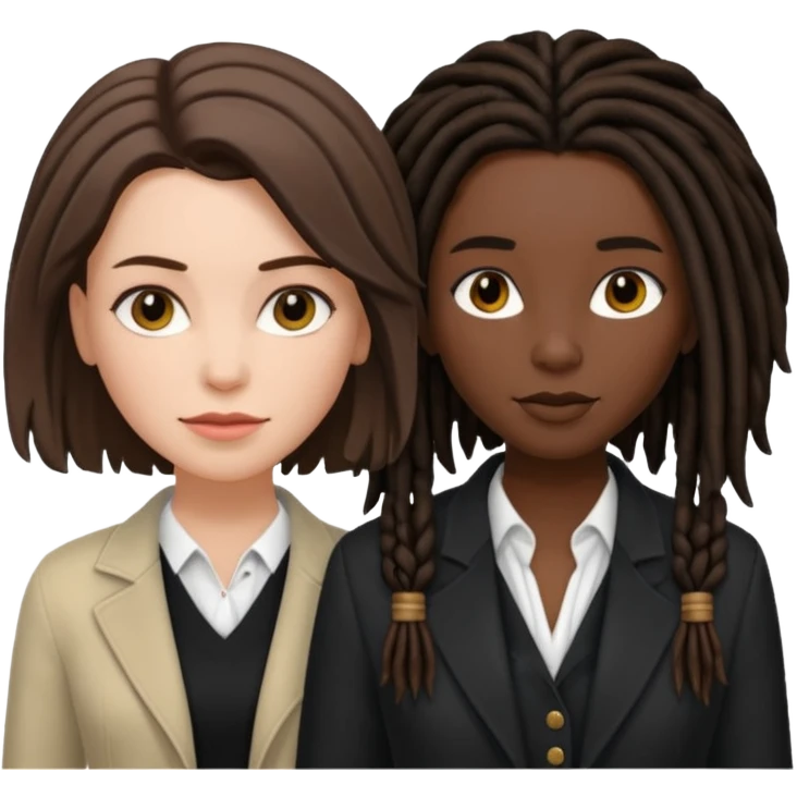 white woman brunette with short hair feminine clothes. And black woman with long dread locks with more masculine clothes emoji