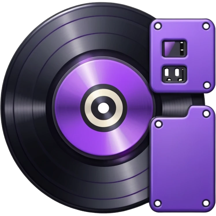 black 8-bit record disc with a purple middle label emoji
