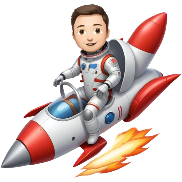 Elon musk riding a mini rocket emoji