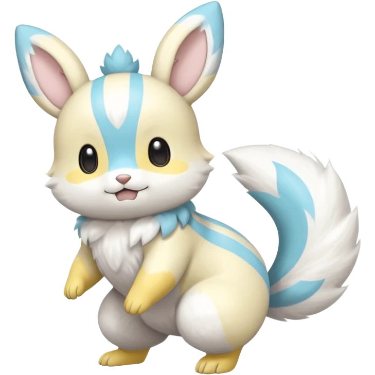 White grey cyan and yellow Pachirisu-Cinccino-Emolga-fusion (full body) with vertical white stripes running down the whole body emoji