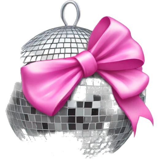 Disco ball with a pink bow on the top emoji