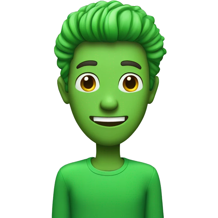 A  man in green with heart shape hair, he is brishing his teeth emoji