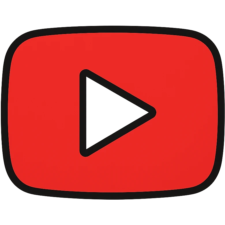 YouTube logo, red rounded rectangle with white play button in the center emoji