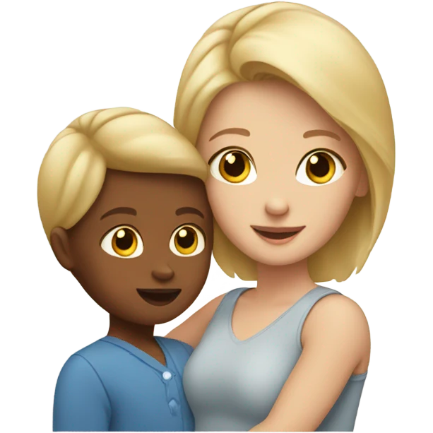 Blonde mom with brown haired girl and baby emoji