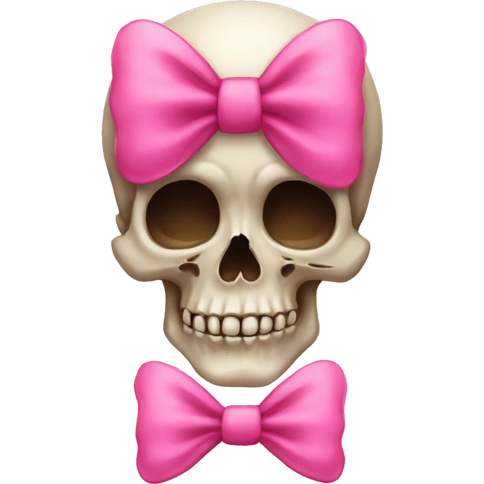 Skull emoji with a cute pink bow on emoji