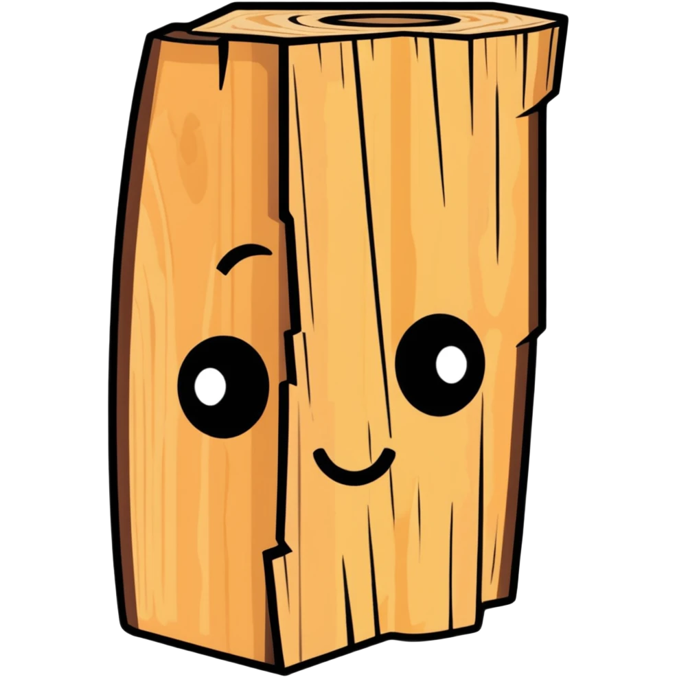 piece of wood with a friendly face, carved or natural emoji