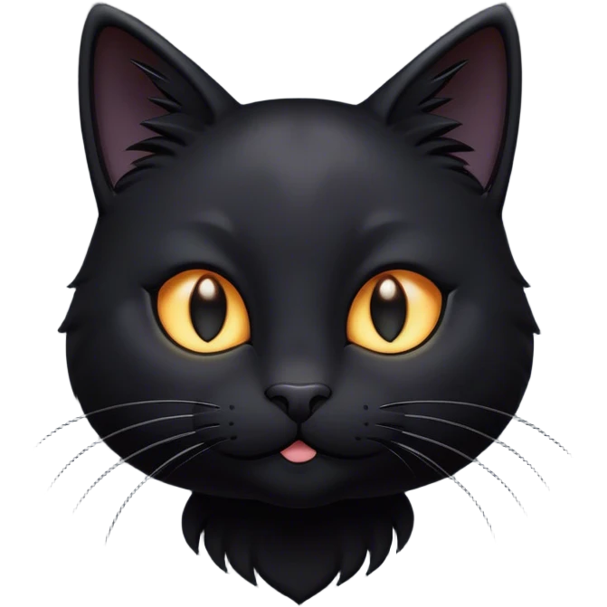 Cinematic Cute Black Cat Portrait Emoji, Head tilted playfully and inquisitively, sleek black fur with subtle hints of deep gray, Simplified yet adorable features, highly detailed, glowing with a warm, friendly glow, high shine, curious and affectionate, stylized with a touch of whimsy, bright and alert, soft glowing outline, capturing the essence of a mischievous yet loving kitten, so endearing it feels like it could pounce out of the screen and play! emoji