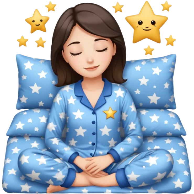  "type": "human",
      "look": "woman in star-print pyjamas, soft blue set, sleepy smile", emoji