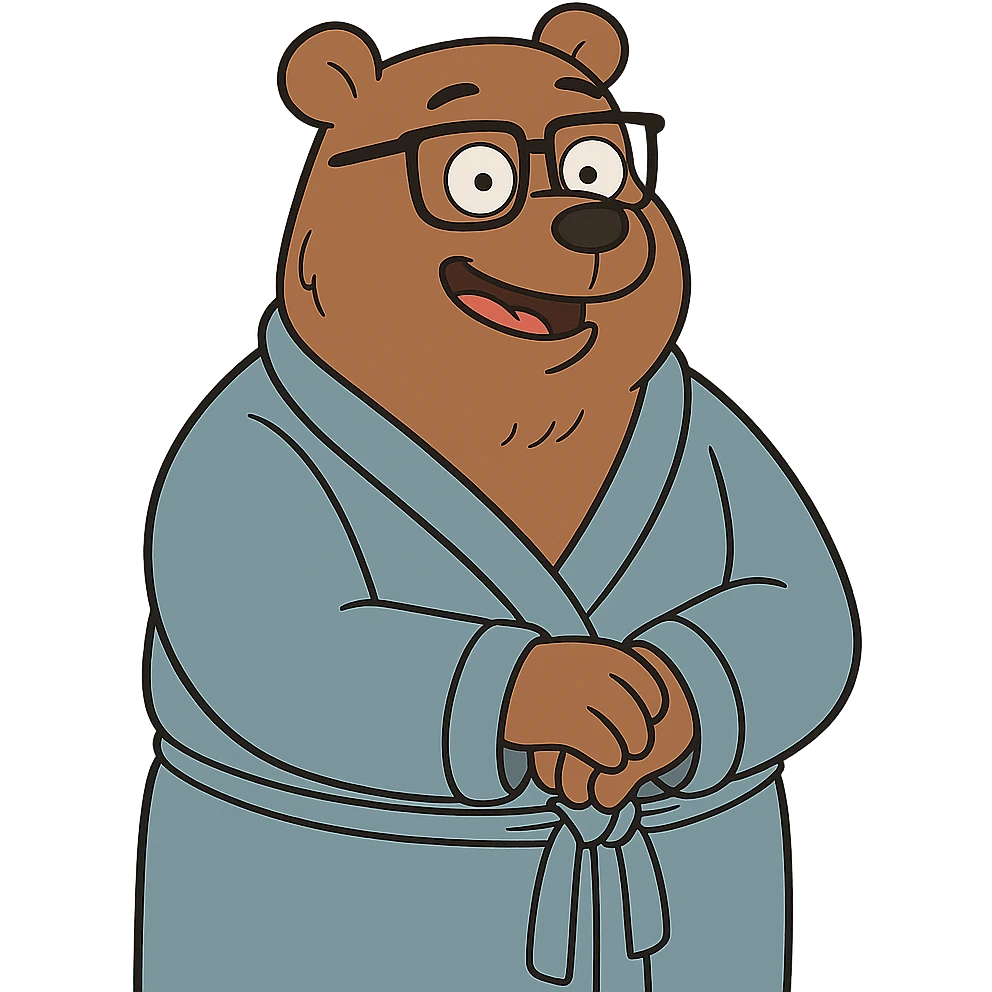 A cartoon bear wearing glasses and a bathrobe emoji