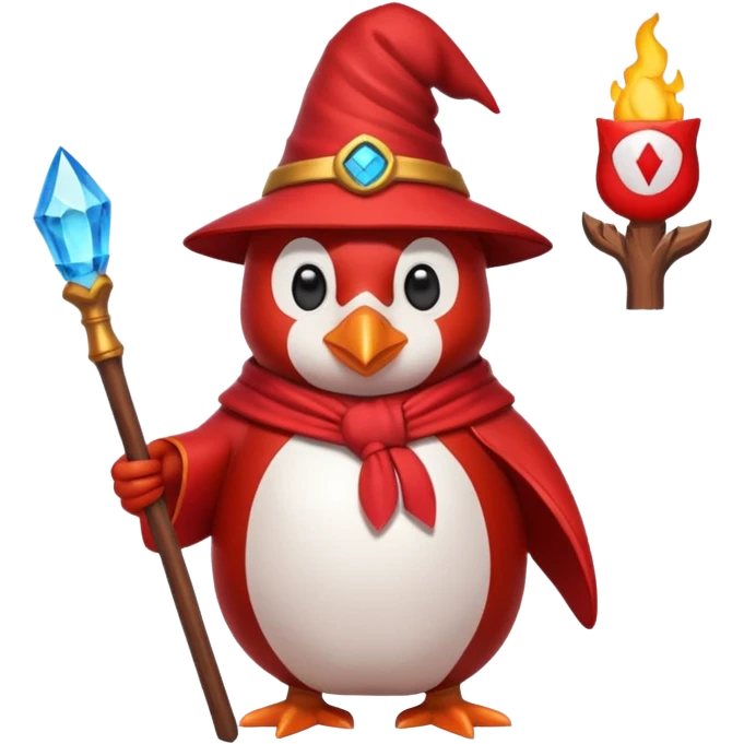 red Penguin Wizard, with youtube logo on the top of his stick emoji