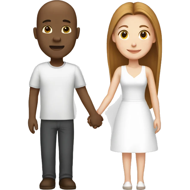 Bald black man holding hands with a white woman with long brown hair emoji