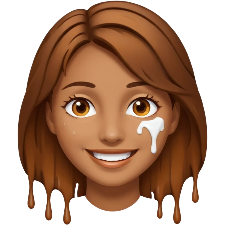 Brown Hair Woman , white paint , drip, face, happy emoji