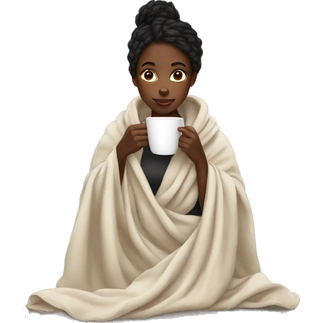 Black girl in blanket drinking coffee  emoji