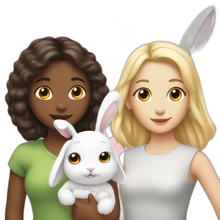 two girls and one white rabbit emoji