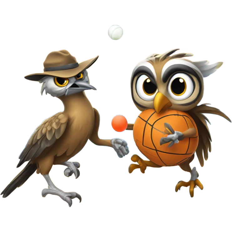 Roadrunner and owl playing pickleball fun emoji