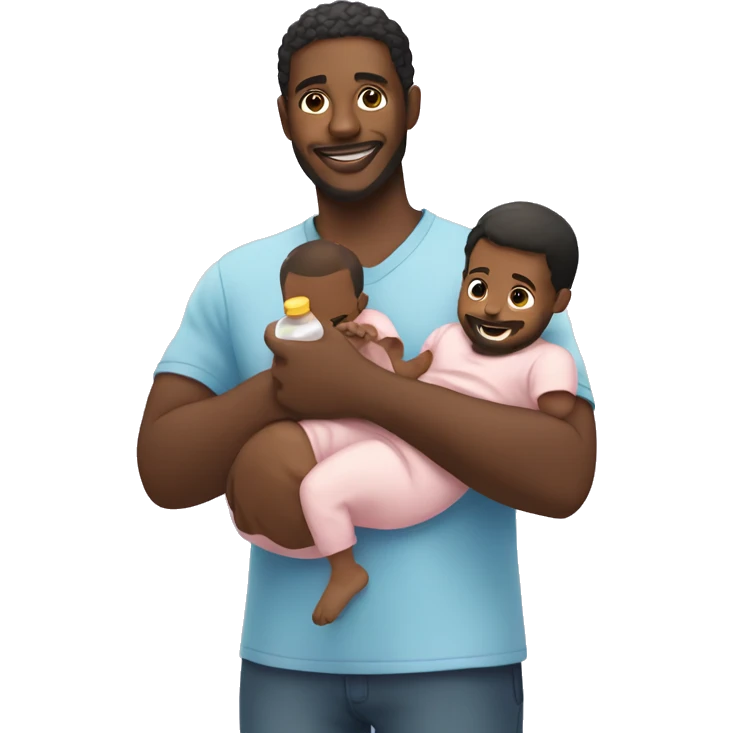 Black man holding baby and bottle of baby oil emoji